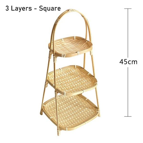 1 kpl bambusta kudottu kori Säilytyskori 3 KERROSTA - NELIÖ 3 3 Layers - Square