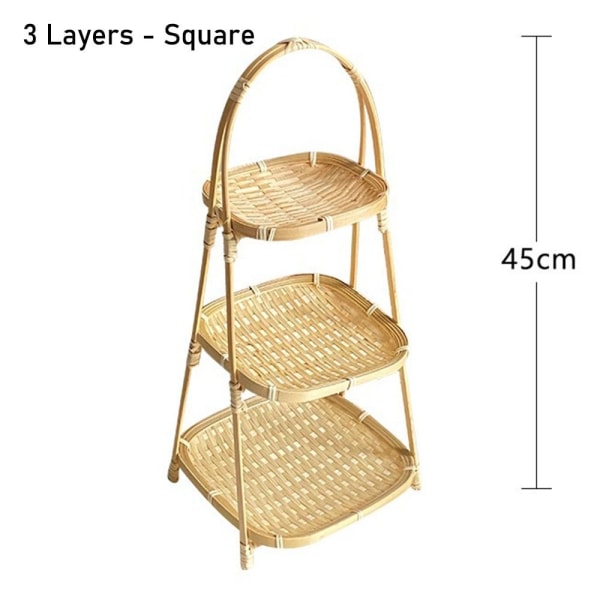 1st Bambu vävd korg förvaringskorg 3 LAGER - FYRKANTIG 3 3 Layers - Square