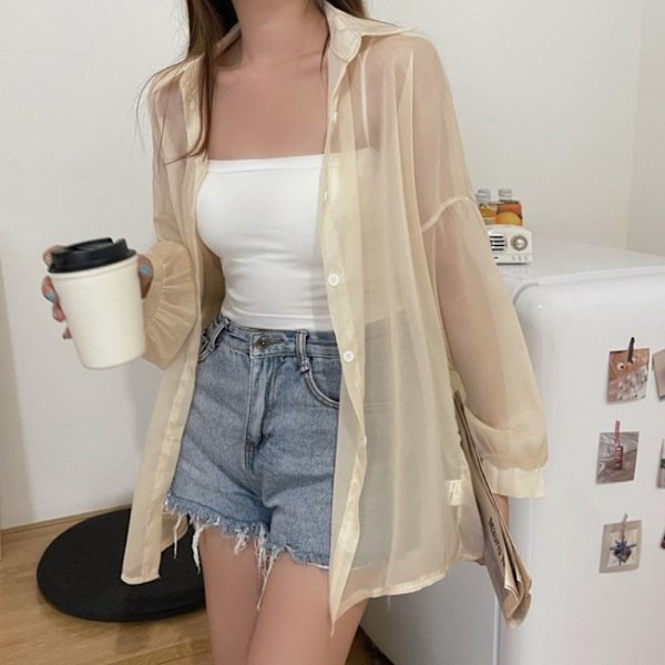 Dame Skjorte Bluse Langærmet Top BEIGE beige