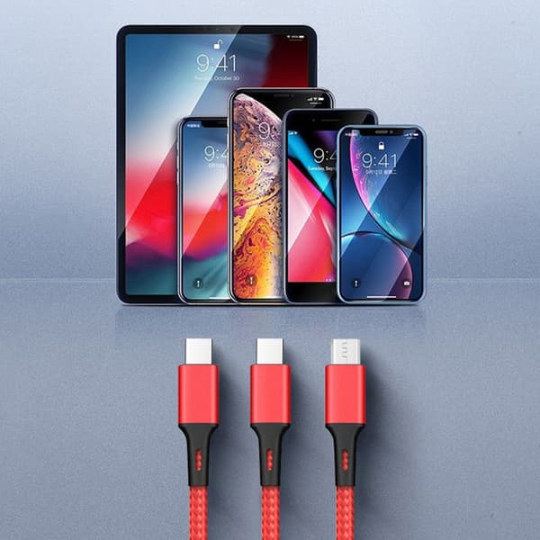 3-i-1 Rask USB-ladekabel Telefonlader BLÅ Blue