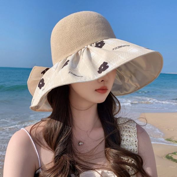 Foldbar solskærm Hat Print Sløjfe Fisker Hat BEIGE beige