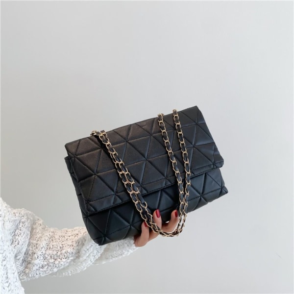 Broderi Plaid Flap Taske PU Læder Crossbody Tasker SORT black