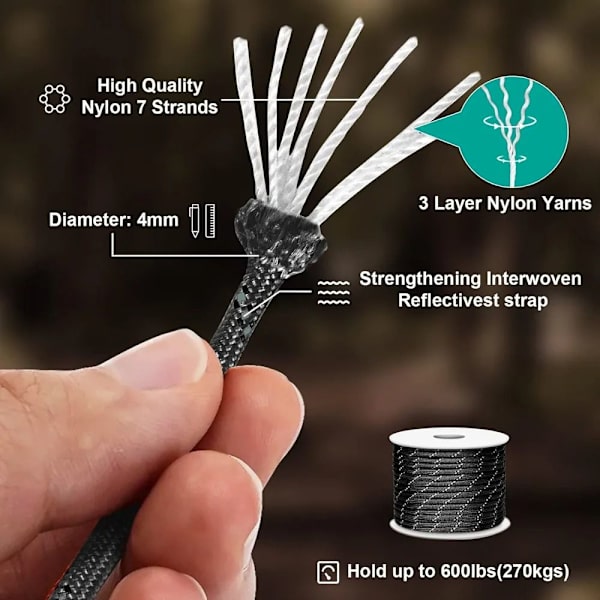 Reflekterende 550 Paracord Tau Fallskjermsnor Snor MØRKEGRØNN dark green