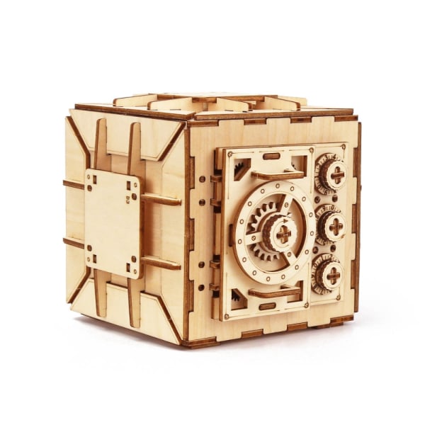 Byggeklodser træ pengeskabsboks 3D træmodel 12x12x12cm