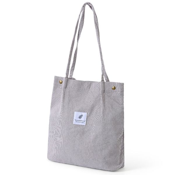 Kvinder Canvas Corduroy Tote Bags Håndtaske Dame GRÅ Grey