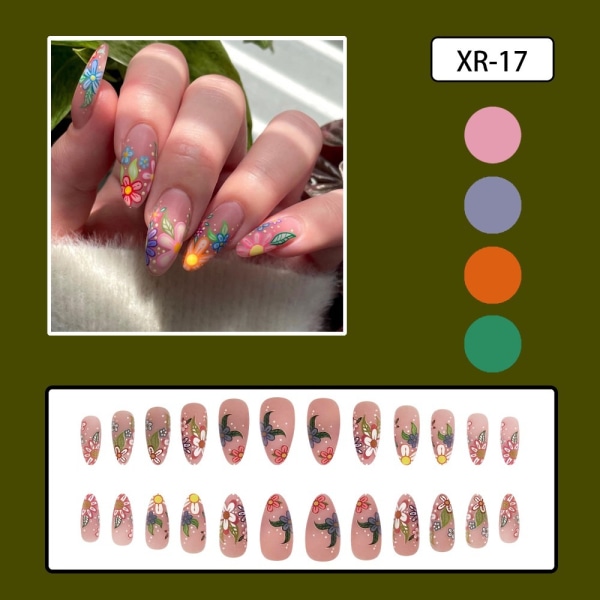 Almond Fake Nails 3D Long Fake Nails XR-17 XR-17 XR-17