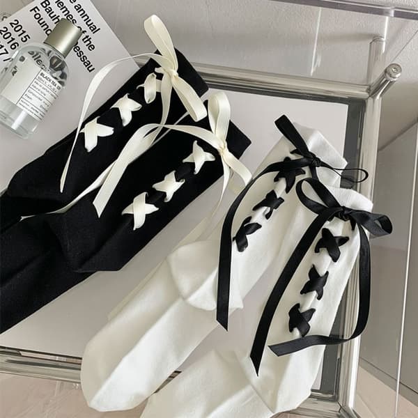 Fluga Lolita Strumpor Tunna Dam Båge Strumpor VIT White