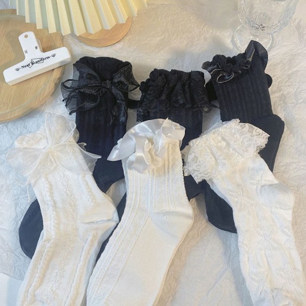 Vita spetsstrumpor Lolita strumpor 4 4 4