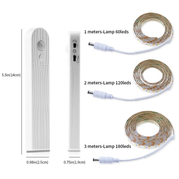 LED-lysstripe PIR bevegelsessensor KALD HVIT 3M Cool white 3m