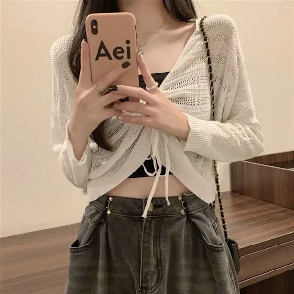 Solskydd Crop Knit Cardigan Tunn Cardigan Coat GRÖN Green