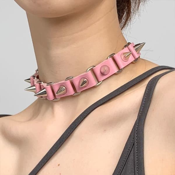 Nitad Läderhalsband ROSA Pink