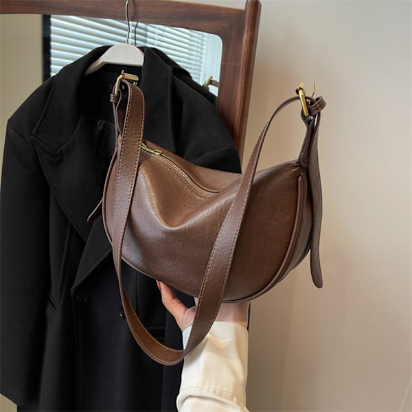 PU-nahkainen Crossbody Laukku Suuri tilavuus Olkalaukku KAHVI Coffee