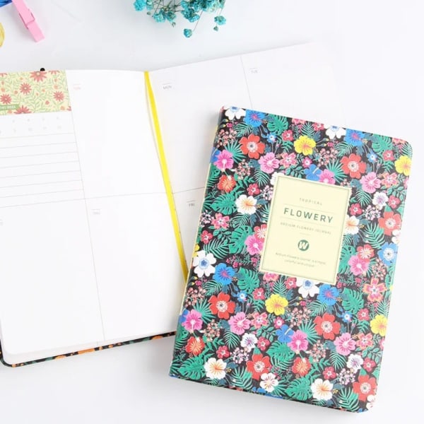 PU Leather Floral Flower Timeplan Bok Dagbok Ukentlig Planlegger A6B