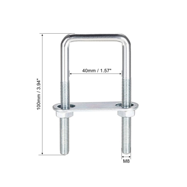 Firkantede U-bolter Rammeplate runde skiver M8X40X100mm