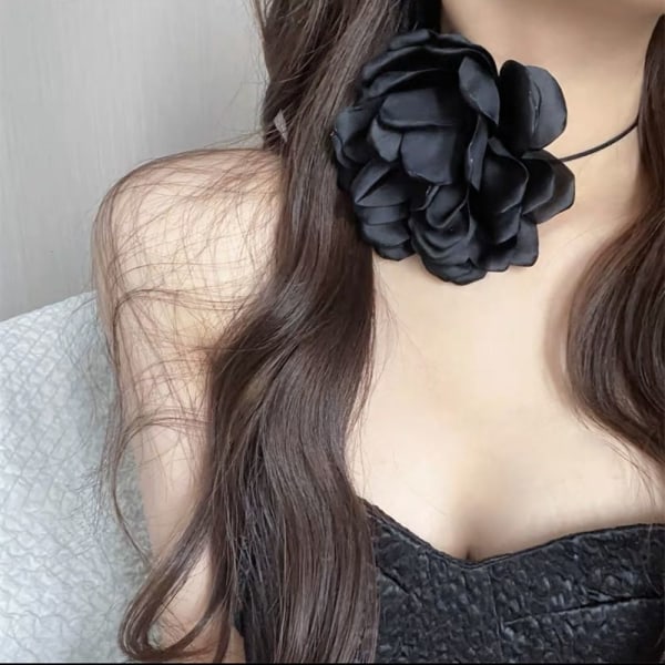 Rose Flower Choker Rose Choker Halskæde HVID STOR WHITE LARGE