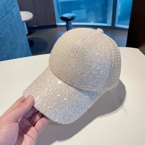 Baseballcaps med paljetter, krystall silke solhatt, GRÅ grey