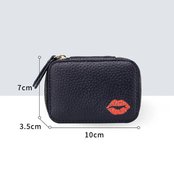 Læder kosmetiktaske Spejl Makeup Pouch SORT black
