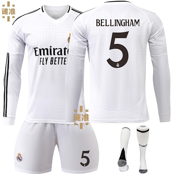 2024-2025 Real Madrid Home Kids Long sleeved Football Shirt Kit No. 5 Bellingham L