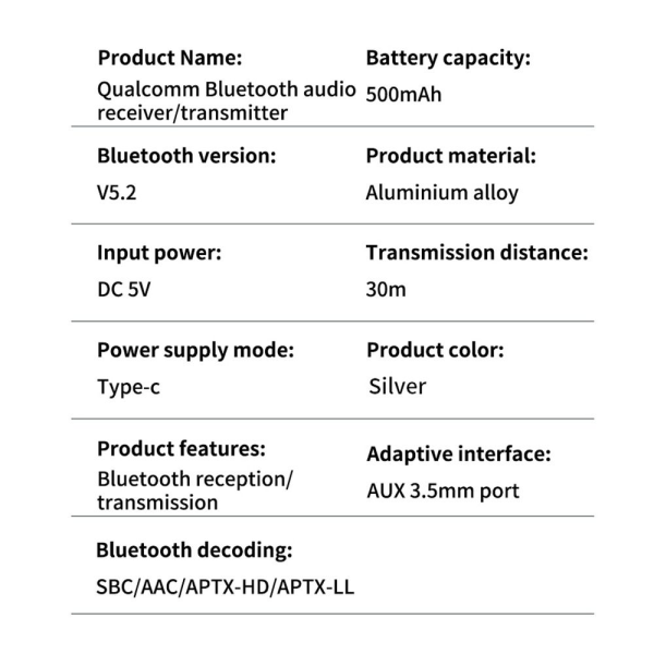 Bluetooth 5.3 Mottagare Sändare Trådlös ljudadapter
