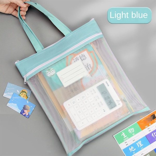 Transparent Mesh Filväska Brevpapper Hållare Väska LJUSBLÅ Light blue