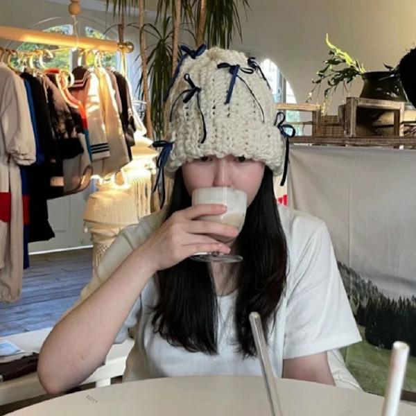 Håndlavede hæklede huer strikket pullover hue SORT Black