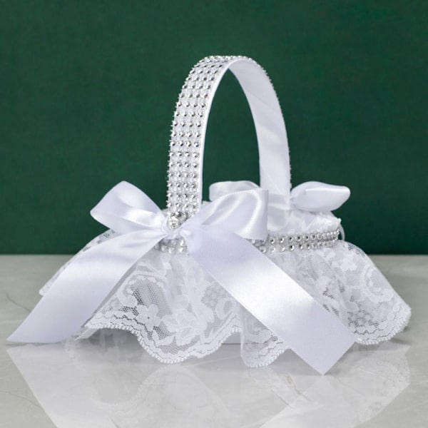 White Flower Girls Basket Bryllupskurv 3 3 3