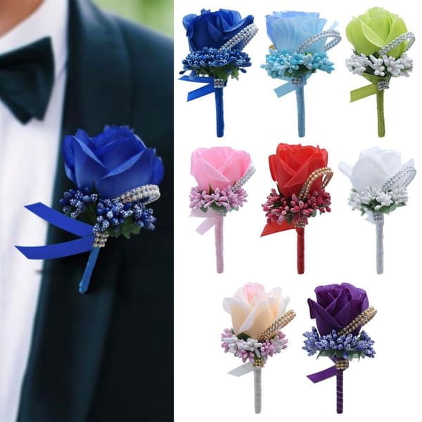 Brudgumsknapphålsblommor Bröllopsblommor champagne