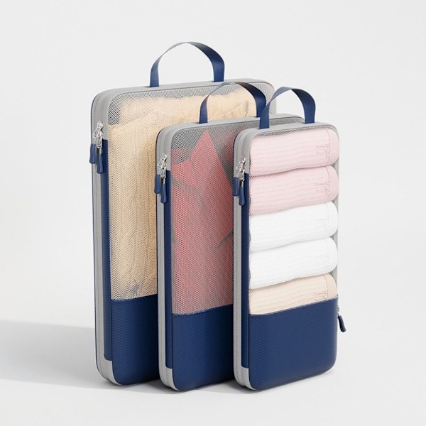 3 stk/sæt Rejsetaske Sammenfoldelig opbevaringstaske MARINEBLÅ navy blue