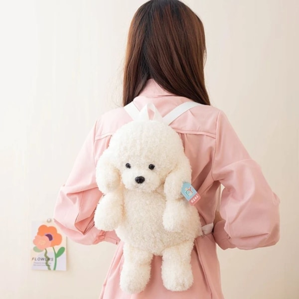 Teddy Dog Ryggsäck Plysch Ryggsäck VIT White