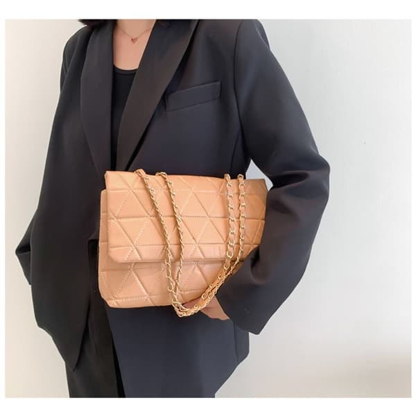 Broderet ternet klaptaske PU læder crossbody tasker SORT black