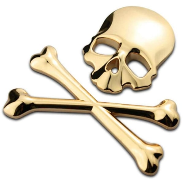 2 sæt kranium og knogler metal emblem mærkater 3D metal badge Gold