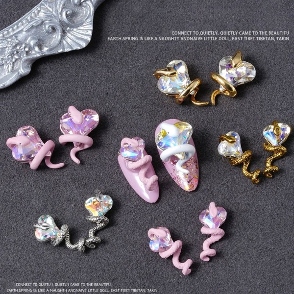 10st Snake Nail Charms Ormar Nails Gems ROSA pink