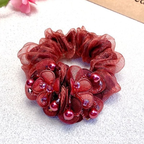 Flower Hair Scrunchies Elastiska hårband SVART Black