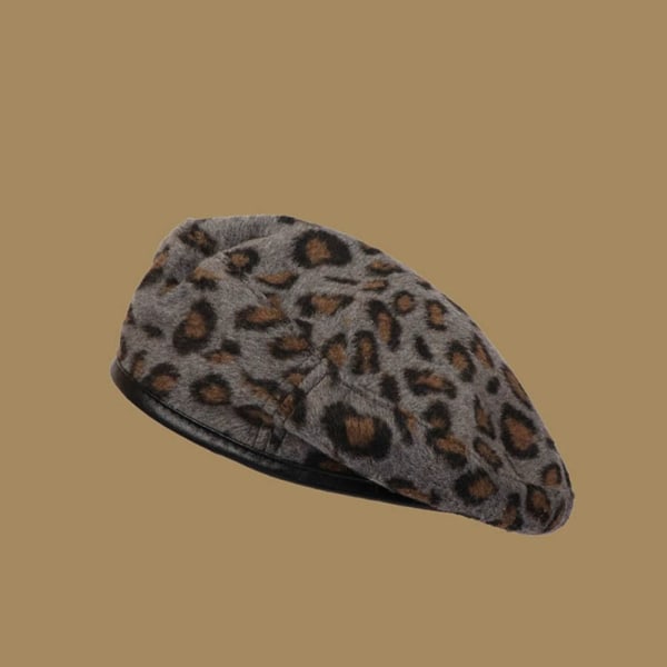 Leopardprint baret ottekantet kasket MØRKEGRÅ dark grey