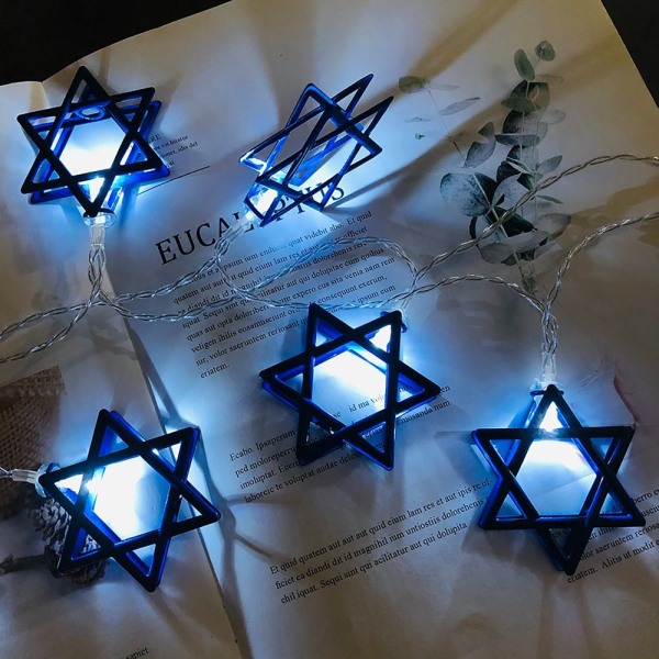1.65M 10LED Hanukkah Ornament David Star of David String Lights Blue