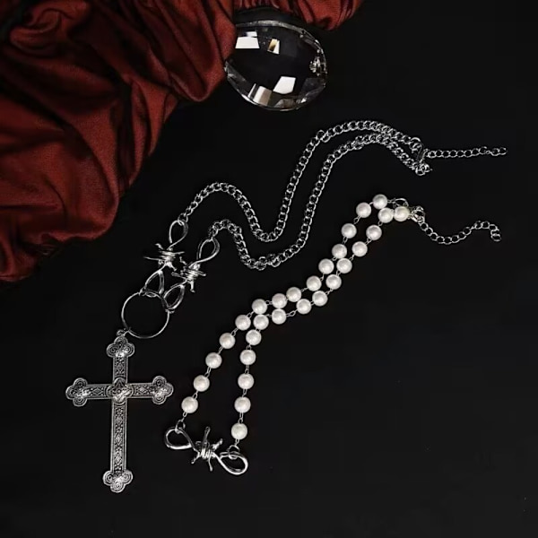Pearl Cross anheng halskjede Hip Hop søt kult metall halskjede Cross Necklace