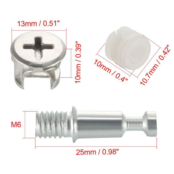 8st 3-i-1 möbelanslutningssats Cam Fitting Dowel Screws 8PCS