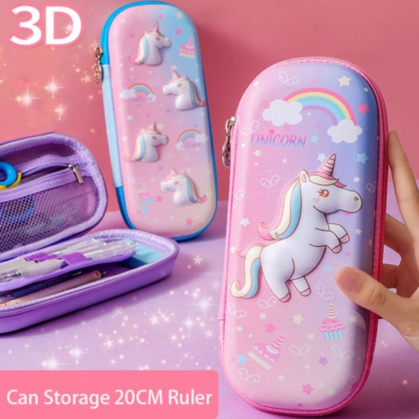 Tecknad Unicorn Case med stor kapacitet Bärbar 3D EVA