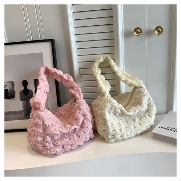 Plisserade axelväskor tygväskor ROSA Pink