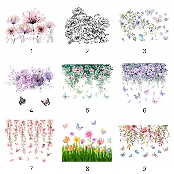 Blomstertoalettklistremerker Nydelige blomsterdekaler 9 9 9
