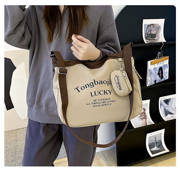 Korealaistyylinen kangaskassi, suuri kapasiteetti KHAKI-kangaskassi khaki