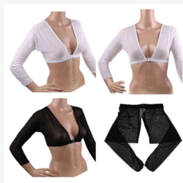 Mesh rintatuki Top Navel Exposed pitkähihainen MUSTA XL Black XL