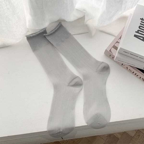Silvertråd Lolitastrumpor Tunna Damstrumpor GRÅ Grey