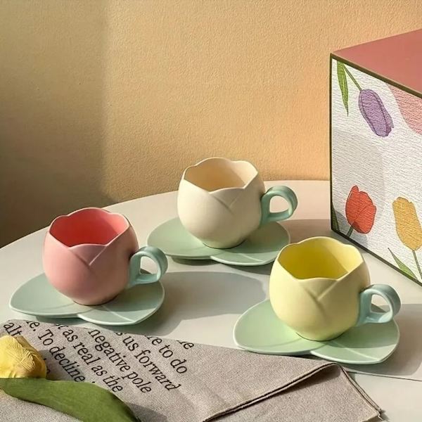Kaffekrus Fad Sæt Flower Mark Cup ABRIKOS Apricot