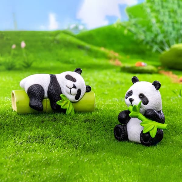 8 stk./sæt Panda Bordpynt Bambus Panda Figurer
