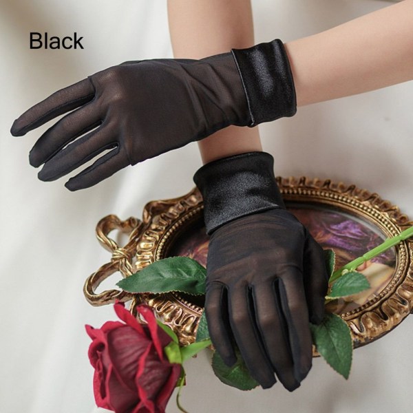 Naisten lyhyet satiinihanskat Brides Bridesmaid Finger Gloves MUSTA Black