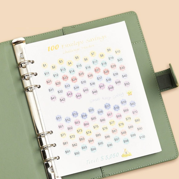 100 kirjekuoren haaste Binder Kirjekuoret Säästöhaasteet light blue