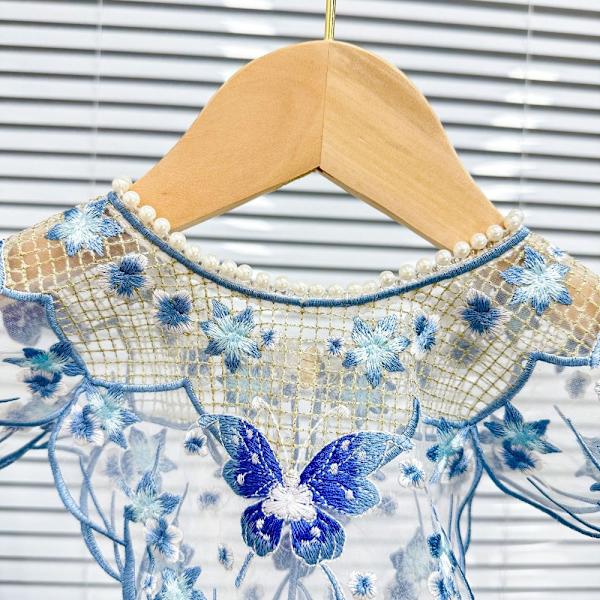 Blå dubbad broderad falsk krage Hanfu dekorationskrage 2 2 2