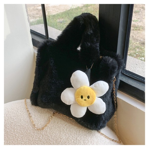 Sunflower Plys Crossbody Taske Furry Crossbody Taske HVID white