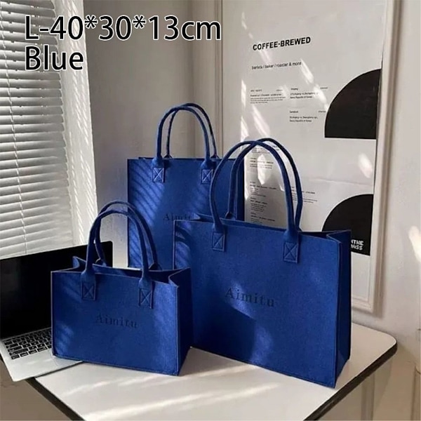 1 Stk Filt Skulderveske Messenger Bag BLÅ STOR BLÅ STOR blue large